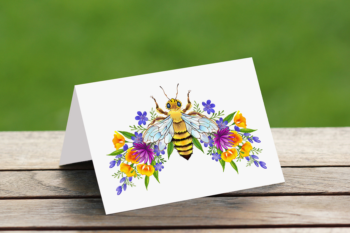 Honey bee with flowers, a Decorative Illustration by blackmoon9 (Photo 2 of 3)