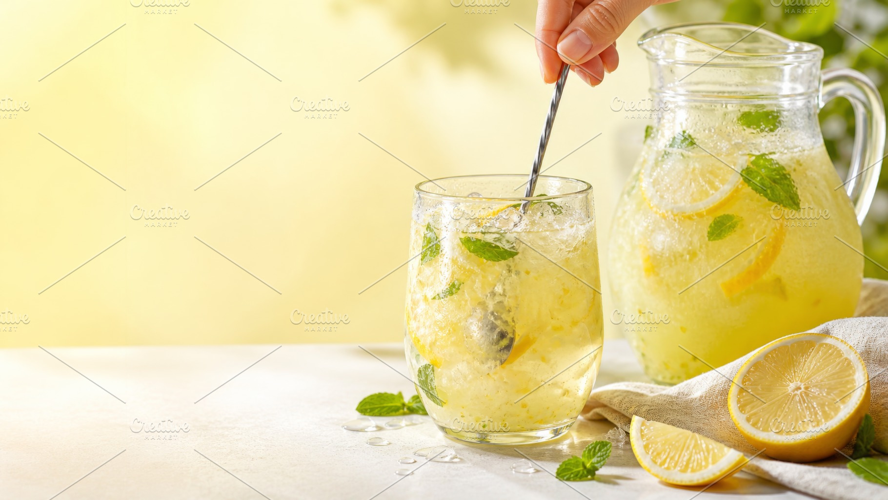 Refreshing lemonade with mint in gla, a Photo by Dvoevnore photos