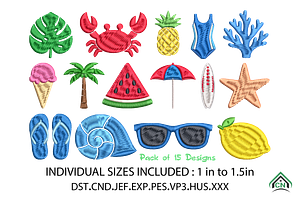 Summer Beach Icons Embroidery Design, an Icon by Craft Nest