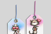 Whimsical Cat Valentine Clipart Set, an Animal Illustration by one-touch (Thumbnail 3 of 19)