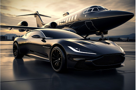 Opulent Luxury car private jet, a Transportation Photo by Ylivdesign