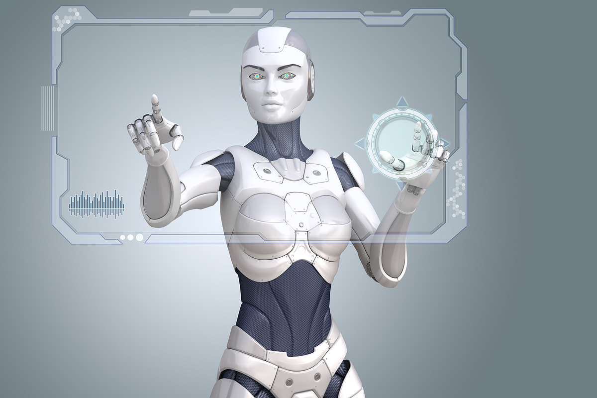 Robot working with Sci-Fi interface, a Finance Illustration by iLexx (Photo 1 of 2)