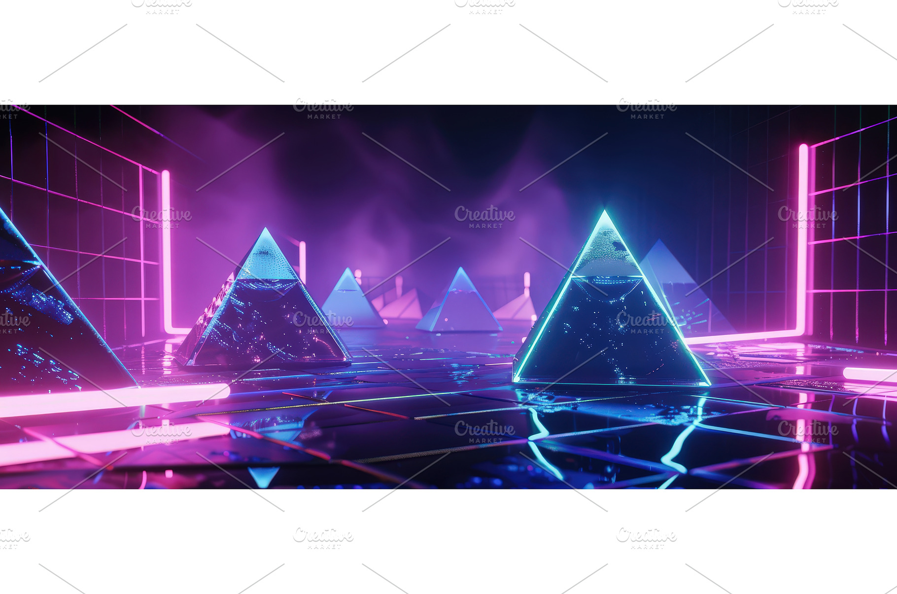 Neon Glass Pyramids Floating in, an Abstract Photo by piter.goskov