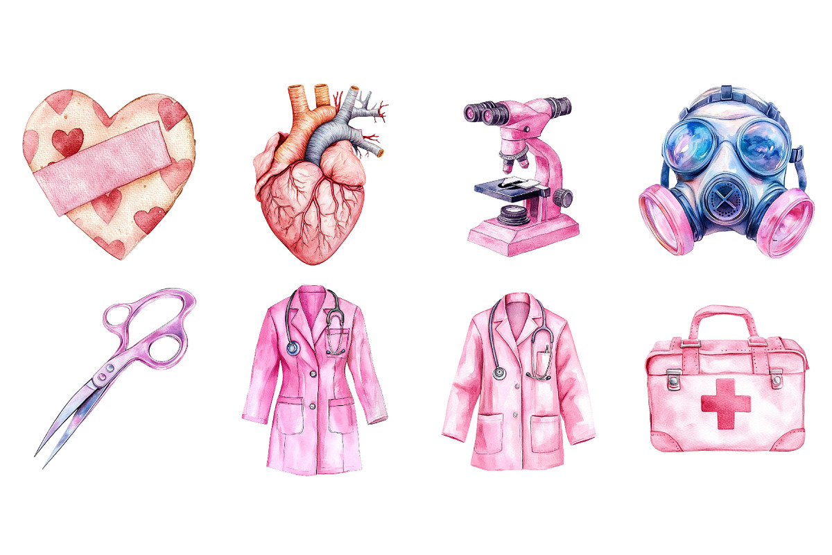 Watercolor Medical Clipart, a Seasonal Illustration by CitraGraphics (Photo 3 of 4)