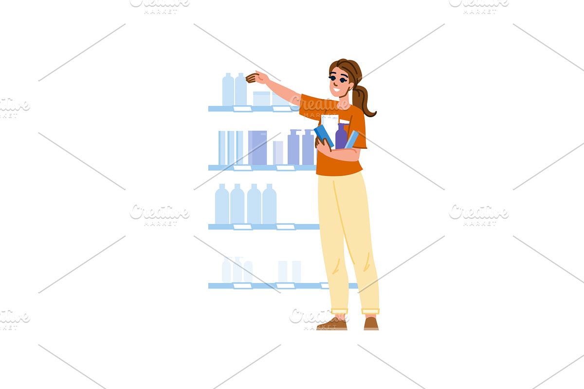 Woman choosing cosmetics in, a Person Illustration by pikepicture