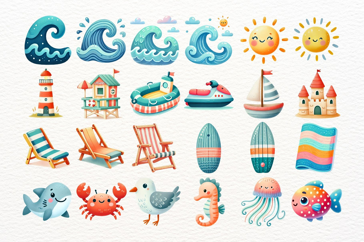 Cute Beach Children Clipart, a Seasonal Illustration by Nicolle's Colorful Art (Photo 3 of 8)