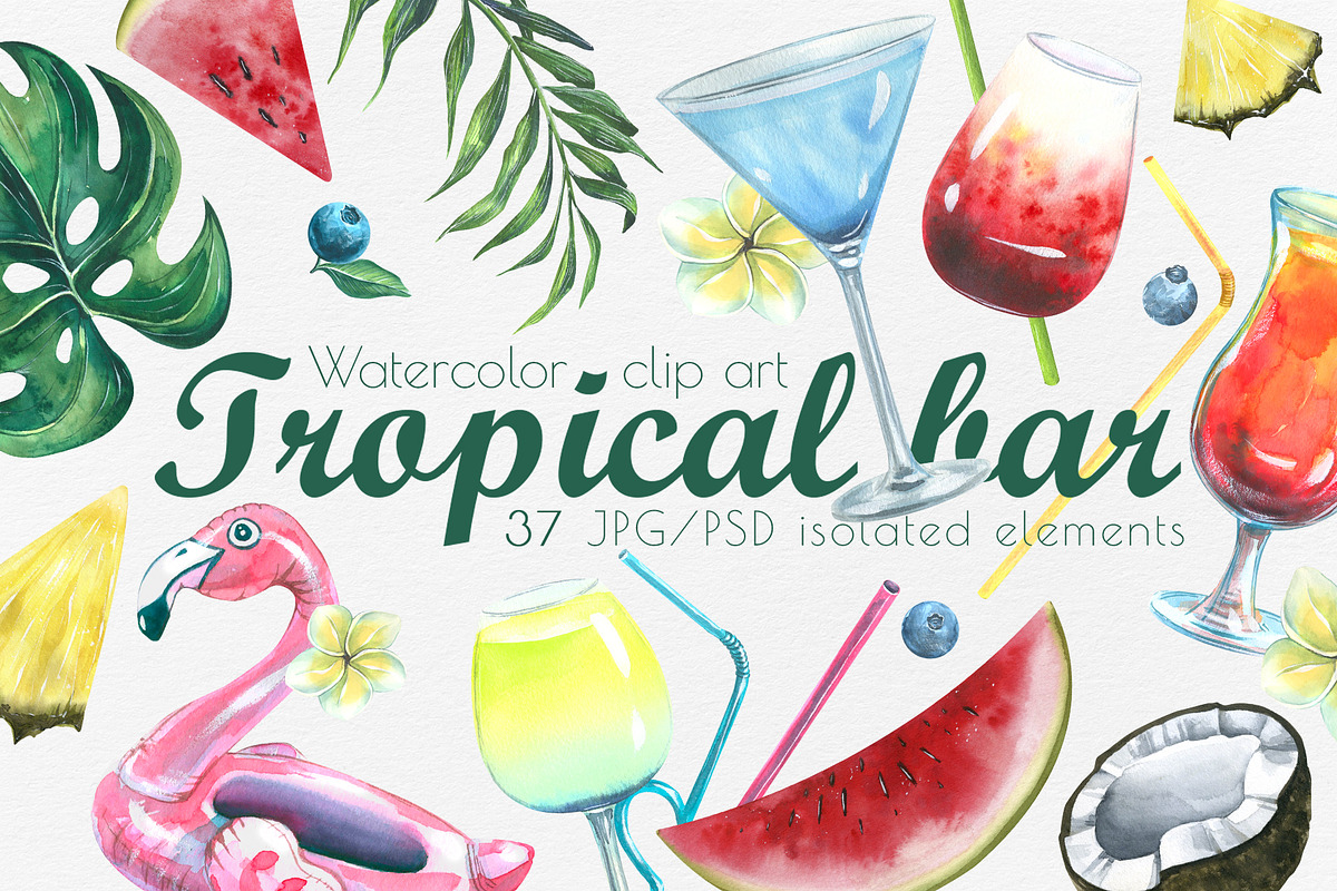 Tropical Bar Watercolor Clipart, an Illustration by NATASHA CHU (Photo 1 of 6)