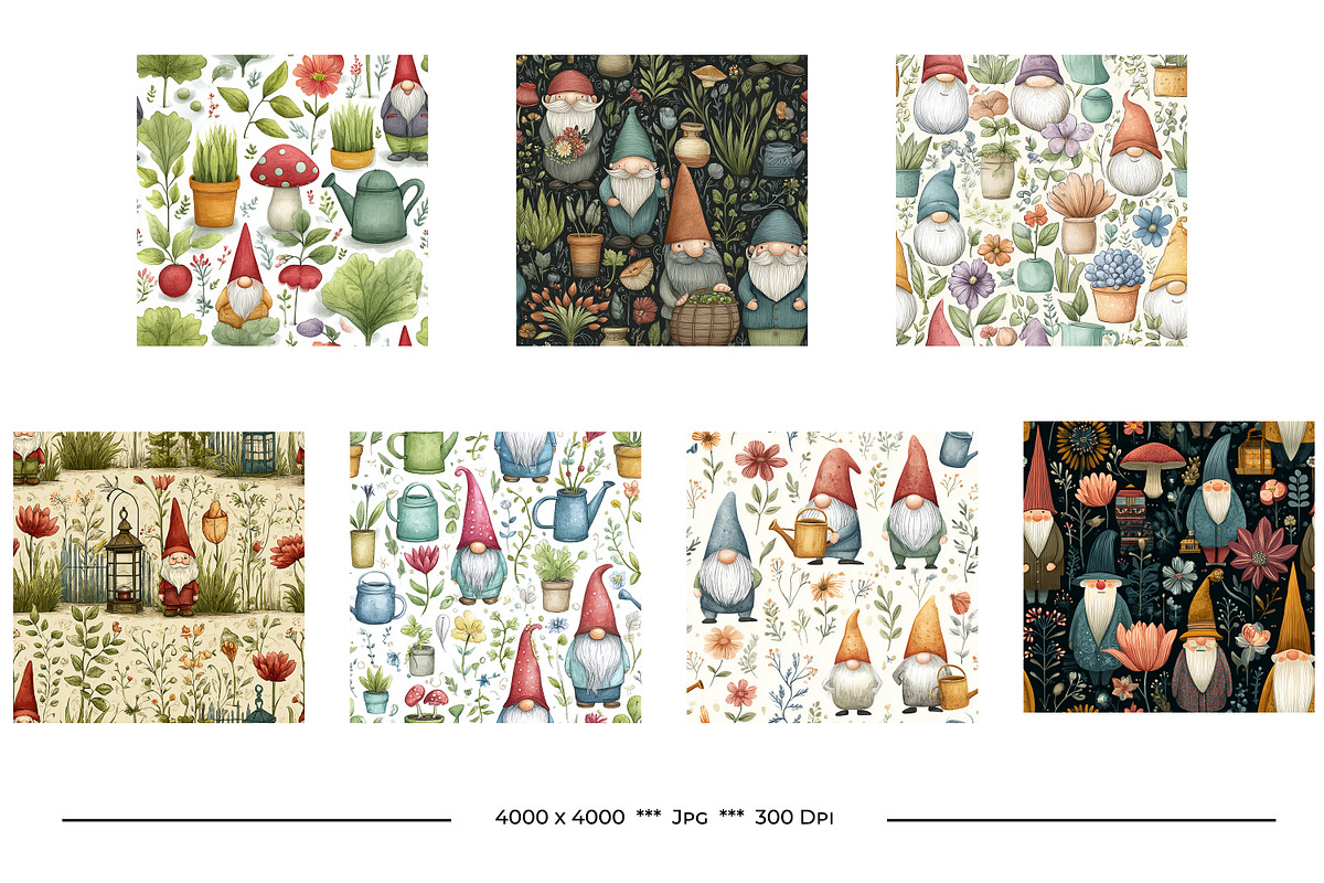 Garden Gnome Retro Art Style Pattern, a Pattern Graphic by karenfoleyphoto (Photo 6 of 8)