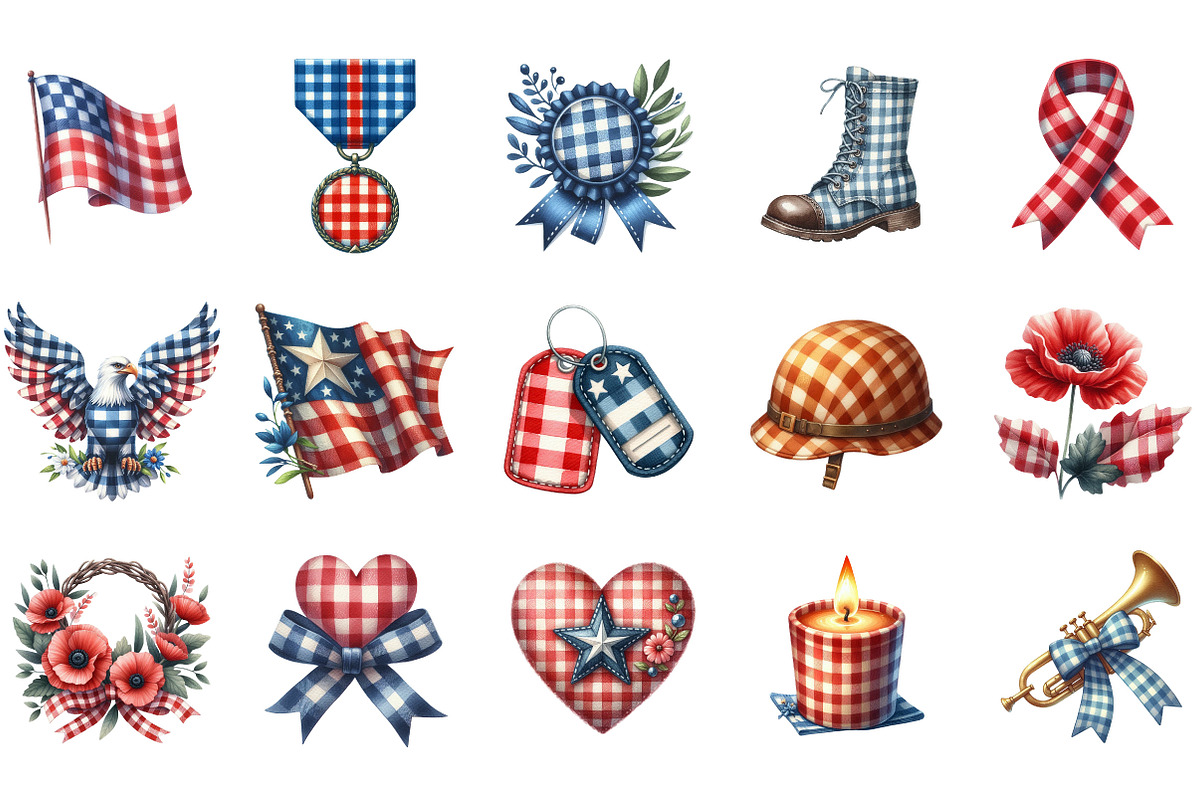 Gingham Veterans Day Clipart, an Illustration by Designking (Photo 4 of 5)