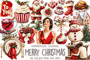 Watercolor Merry Christmas Clipart, an Illustration by OK Design (Thumbnail 1 of 5)