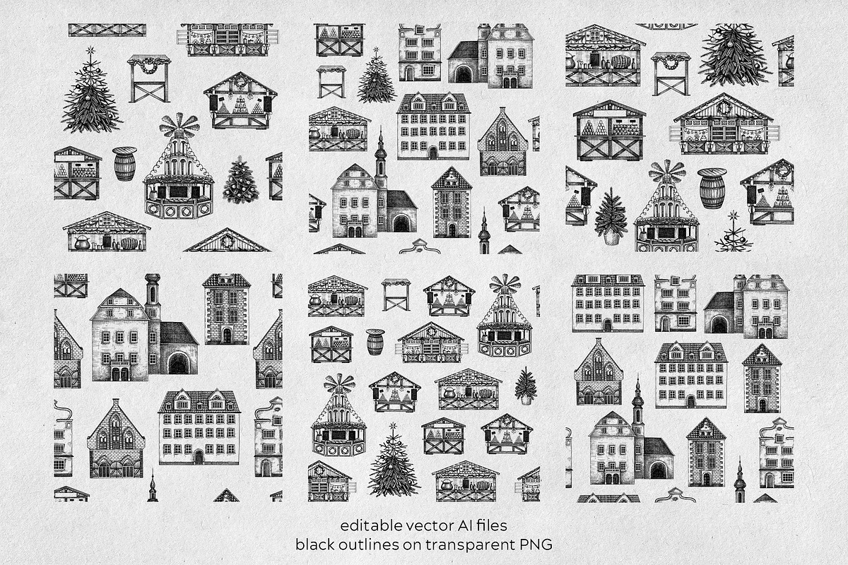 Christmas Market Architecture Set, a Seasonal Illustration by Yevheniia (Photo 8 of 10)