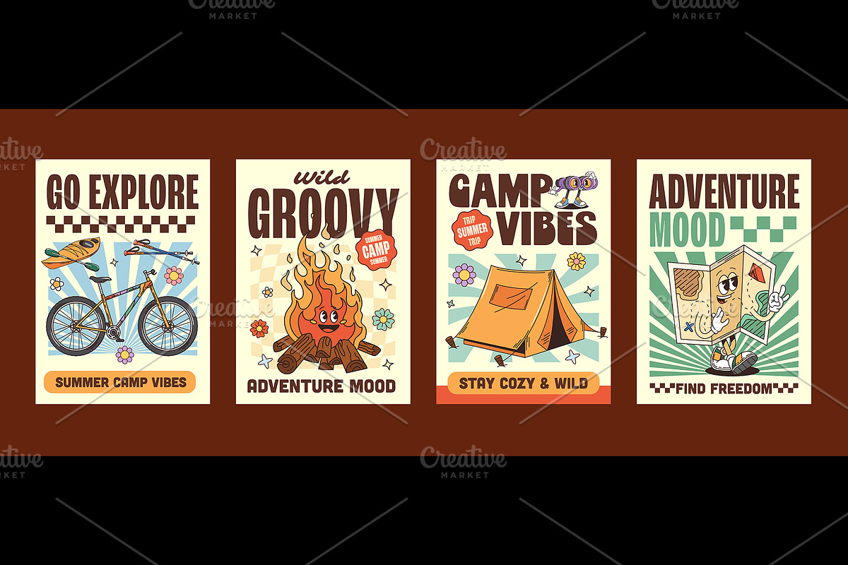 Camping travel groovy characters, a Sport Illustration by Buch&Bee (Photo 2 of 3)