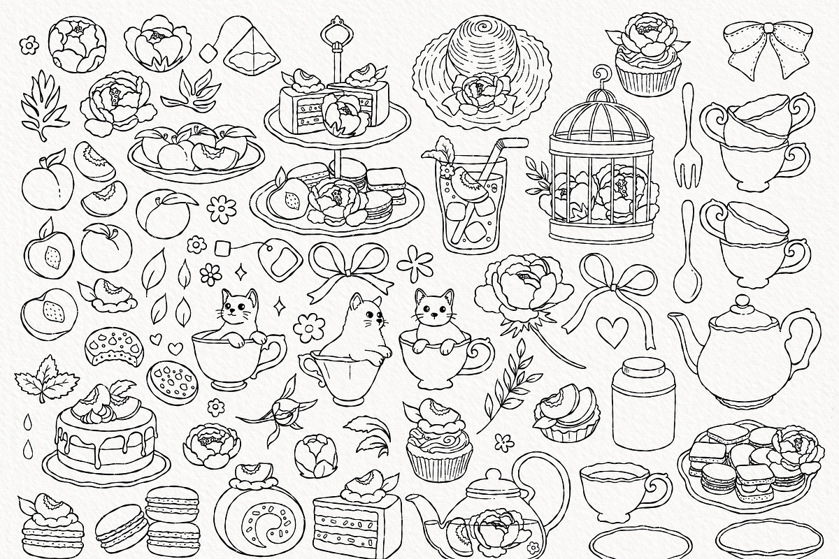 Peach Fruit Tea Clipart Line Art, a Food Illustration by TitaLivingArt (Photo 3 of 9)