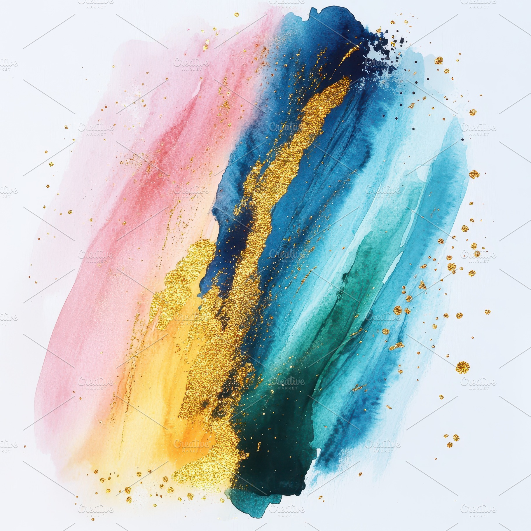 Abstract watercolor painting gold gl, an Abstract Photo by Pixeness Studio