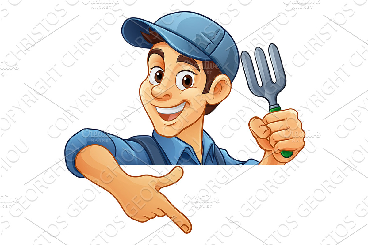 Gardener Garden Fork Cartoon, a Person Illustration by Christos Georghiou