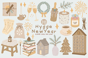 Hygge New Year Scandinavian Clipart, a Decorative Illustration by Blumensdiary