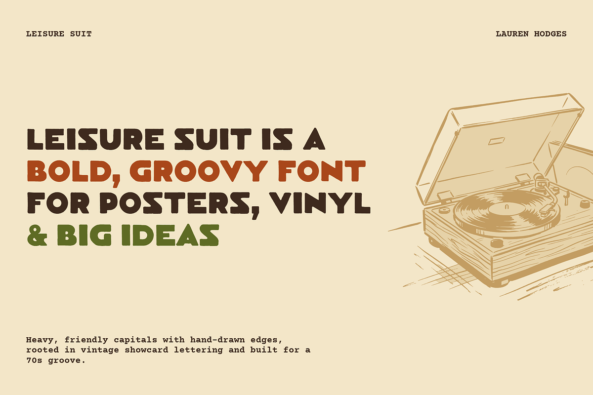 Leisure Suit | 70s Retro Font, a Sans Serif Font by Lauren Hodges (Photo 2 of 13)
