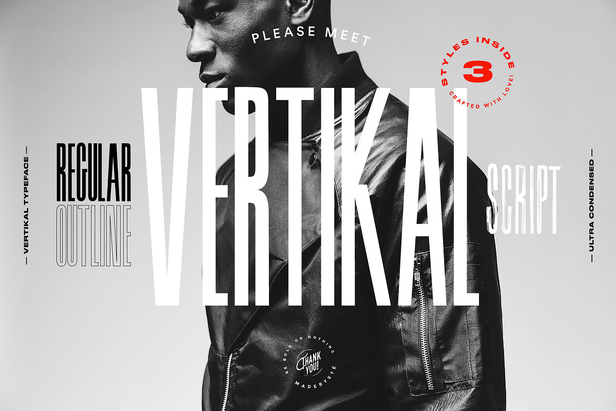 VERTIKAL — 3 CONDENSED FONTS, a Sans Serif Font by Madebysté. (Photo 1 of 15)