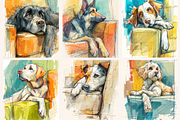 Watercolor Dogs on the Couch, an Animal Illustration by PrintHaven Designs (Thumbnail 4 of 10)