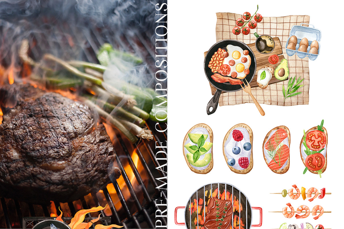 Grill and Picnic watercolor set, a Food Illustration by Natalia Fedorova (Photo 6 of 11)