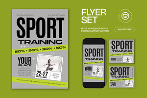Gray Green Sport Training Flyer Set, a Flyer Template by graphicook