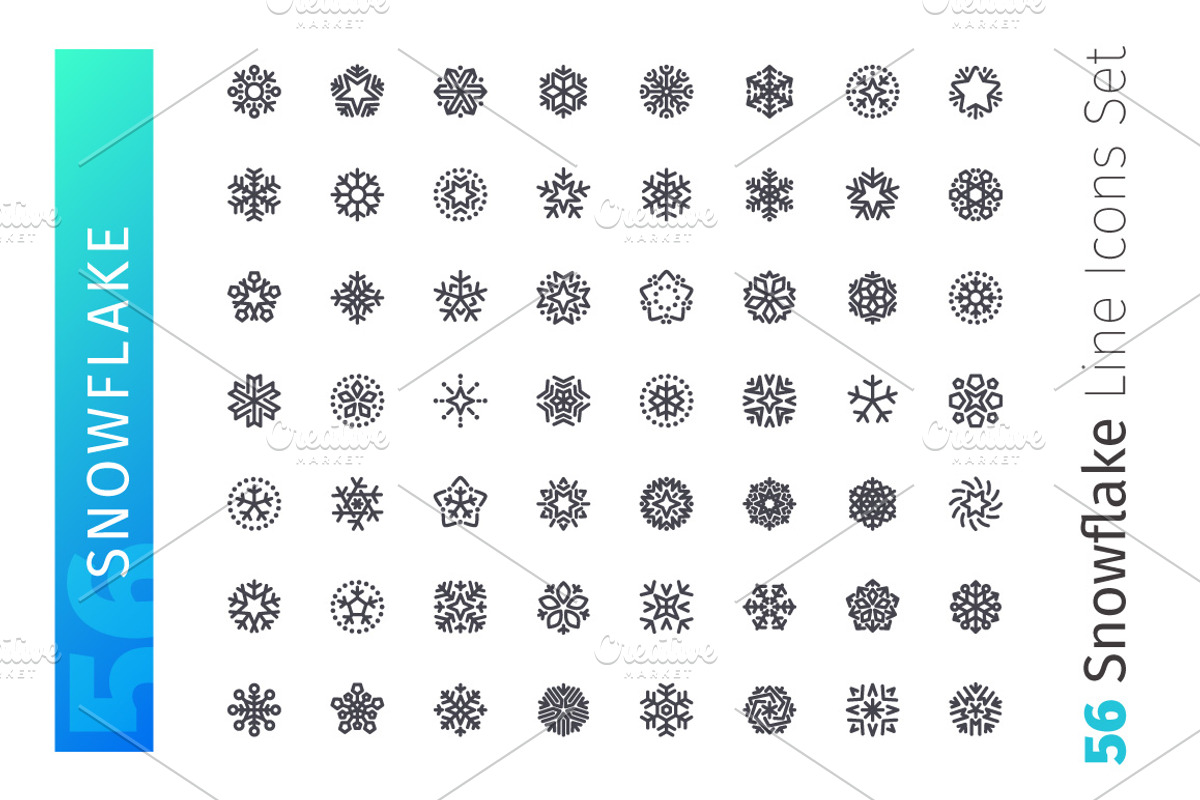 Snowflake Line Icons Set, an Outline Icon by Voysla's Shop (Photo 2 of 4)