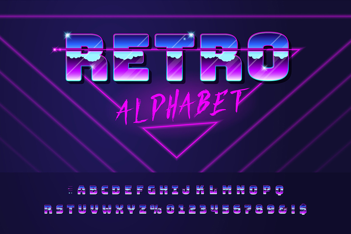 Retro Futuristic Chrome Font, an Object Graphic by Pro_Vector (Photo 1 of 3)