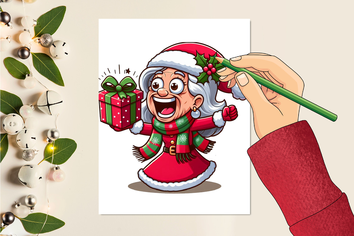 Christmas Crazy Old Women PNG, a Seasonal Illustration by Craft Nest (Photo 2 of 4)
