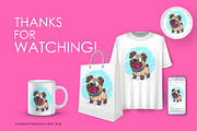 Cute cartoon pug, Tshirt, PNG., an Animal Illustration by KENO Mascots (Thumbnail 6 of 6)