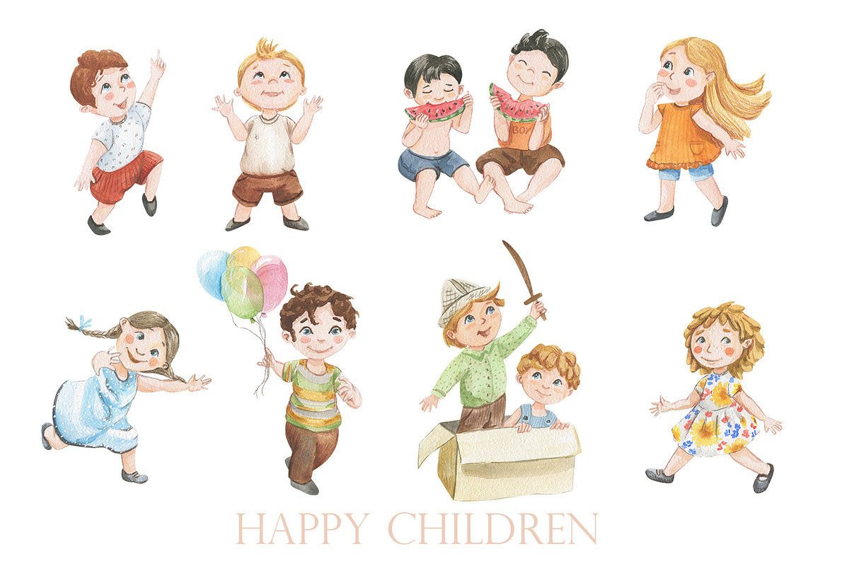 Happy children, an Illustration by Love Watercolor Store (Photo 2 of 6)