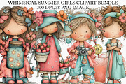 Whimsical Summer Girls Clipart PNG, an Illustration by Canvas Craft (Thumbnail 1 of 7)