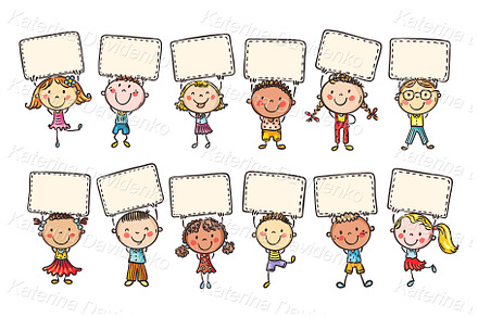 Happy childrens holding blank signs, a Person Illustration by Bubert Art