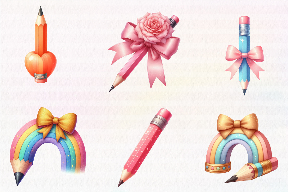 Coquette School Pencil Bow Clipart, an Illustration by CreationArt (Photo 2 of 5)