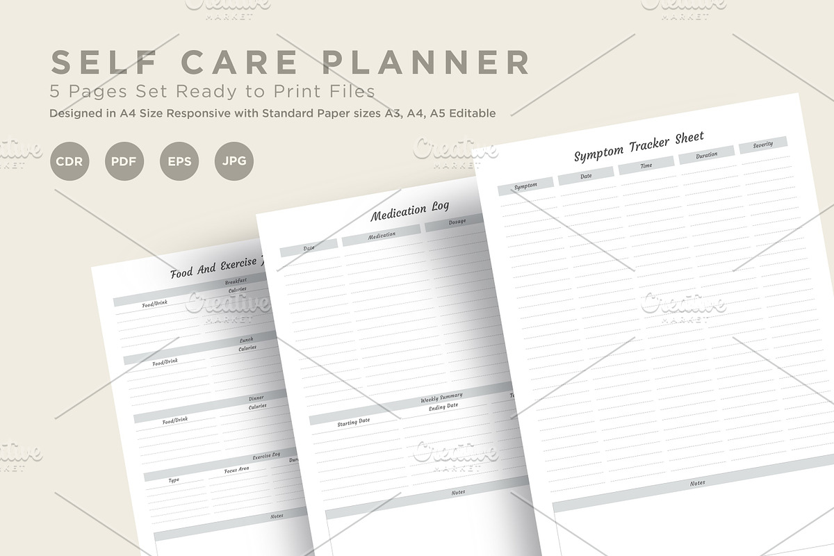 Self Care Planning Pages Set V-20, a Stationery Template by shahsoft