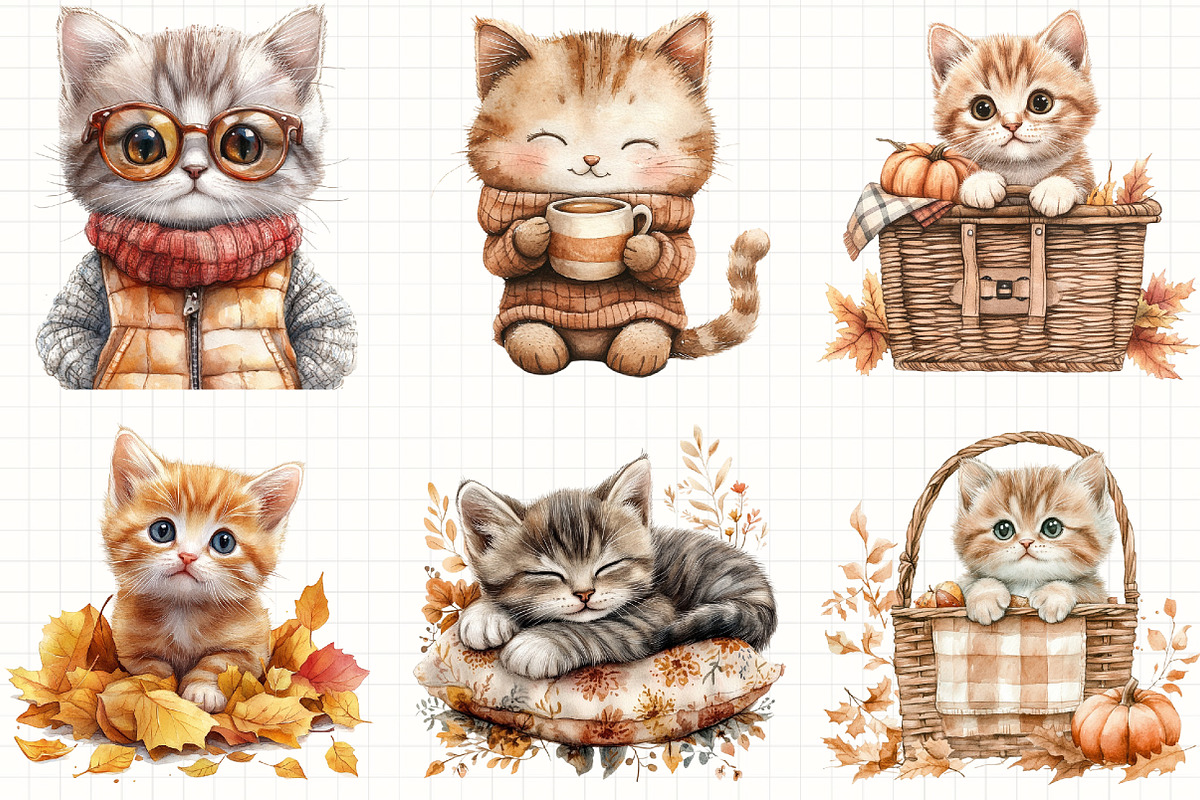 Cute Autumn Kitten Clipart, an Illustration by Libby Wishes (Photo 5 of 6)