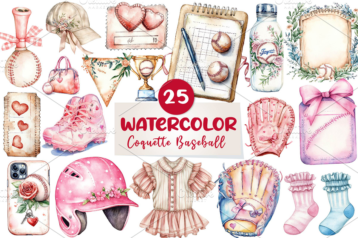 Coquette Baseball Clipart, an Illustration by CreationArt (Photo 1 of 5)