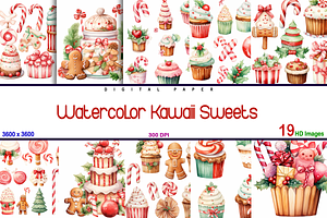 Watercolor Kawaii Sweets, a Background Graphic by Printable Treasure
