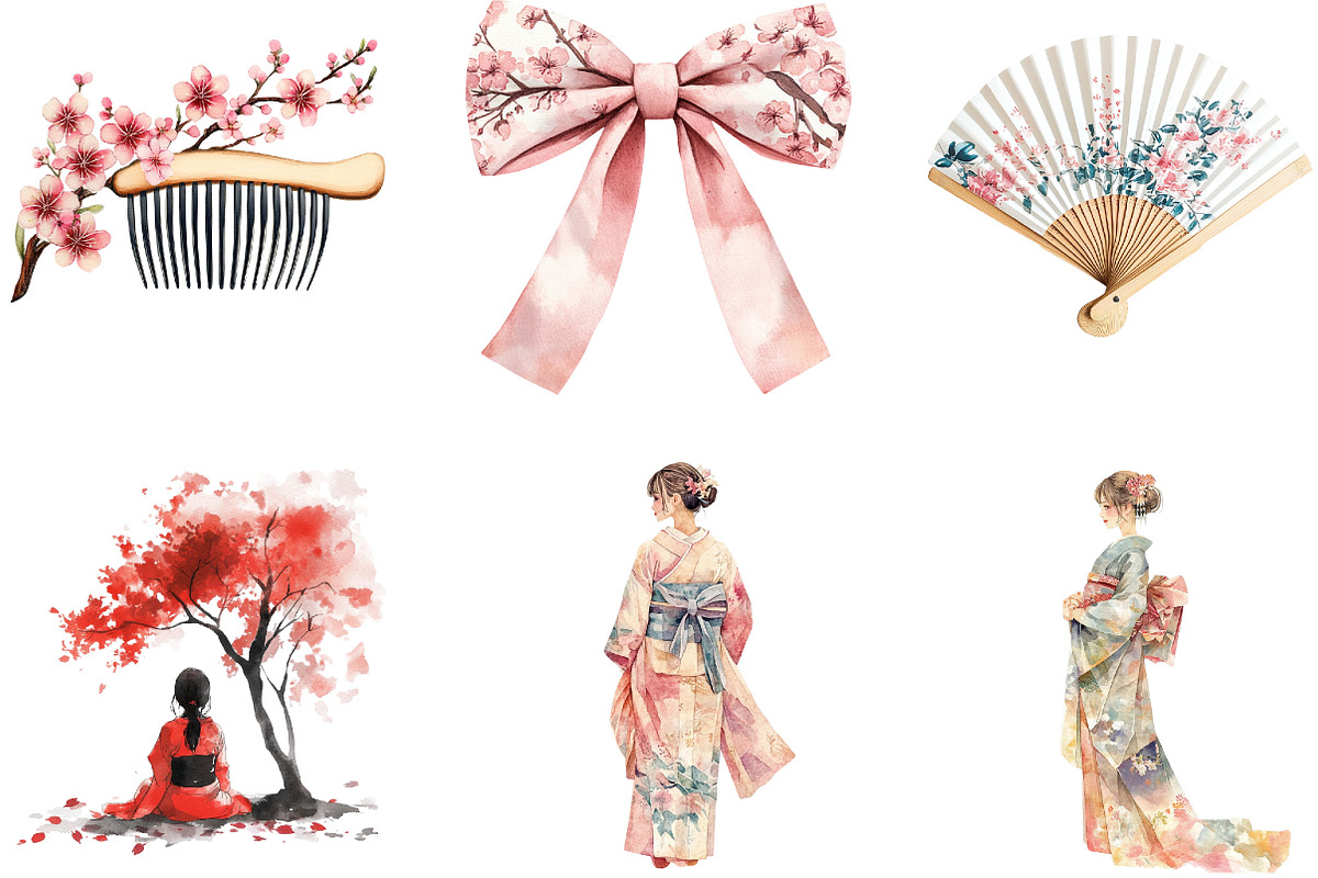 Watercolor Japanese Summer Clipart, an Illustration by Designking (Photo 2 of 5)