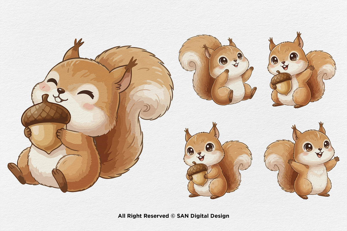 15 Bundle Watercolor Baby Squirrel, an Animal Illustration by Morspective (Photo 5 of 8)