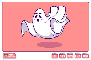 Cute Ghost Haunting Cartoon Vector