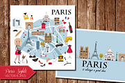 Paris Map and Card with Lamdmarks, an Illustration by Alina Tsesarskaya (Thumbnail 1 of 5)