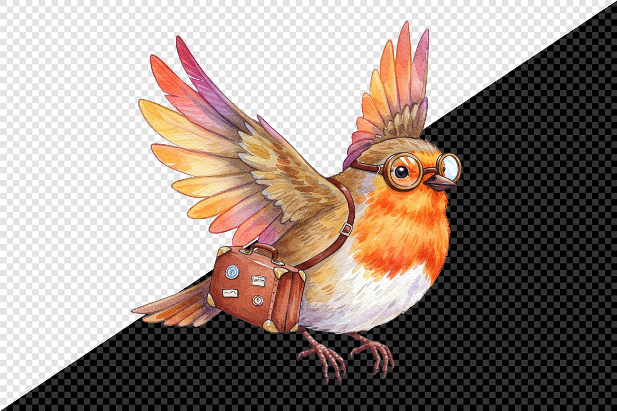 Watercolor Cute Whimsical Birds Png, an Illustration by Creative Art (Photo 5 of 9)