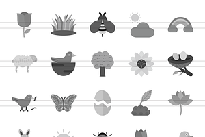 50 Spring Greyscale Icons