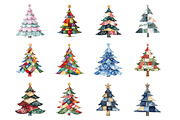 Patchwork Christmas Tree Clipart, an Illustration by Design Market (Thumbnail 2 of 3)