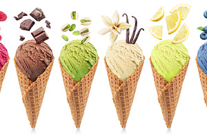 Set of different types of ice cream, a Food & Drink Photo by Volff