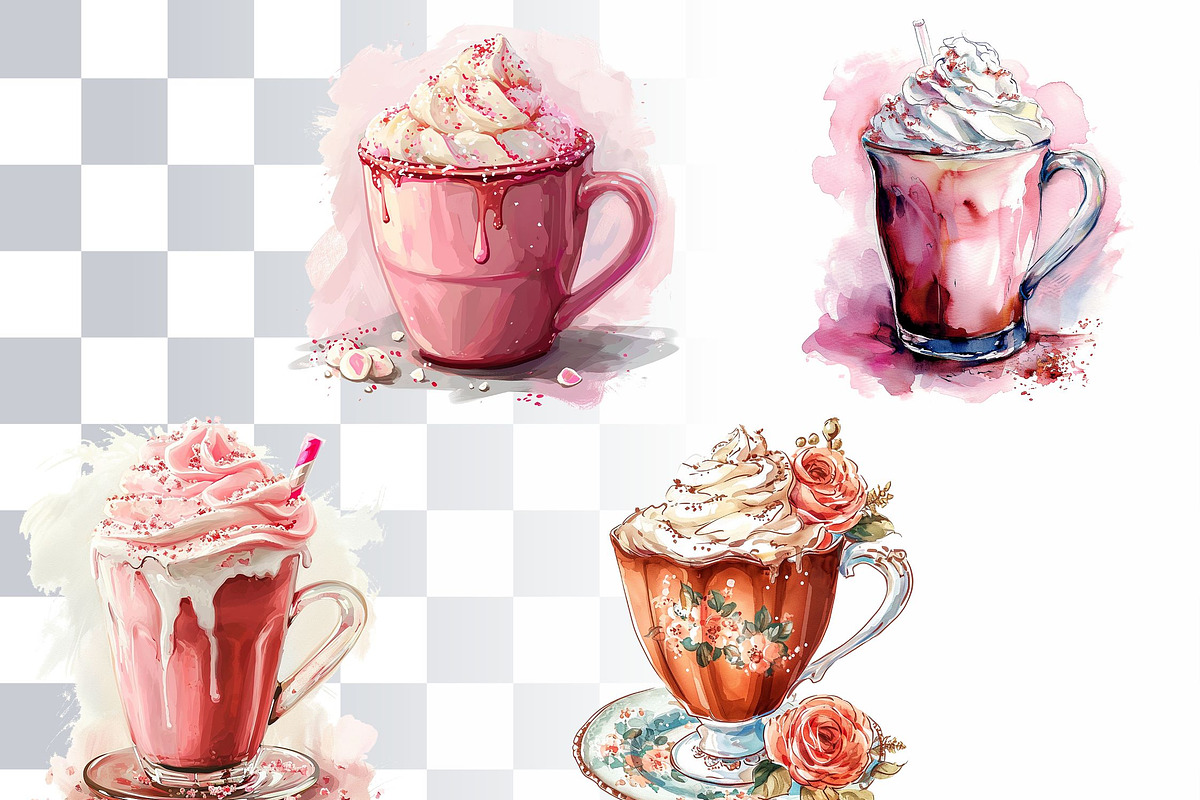 Pink Hot Cocoa Clipart, a Food Illustration by Loony Dream Designs (Photo 3 of 4)