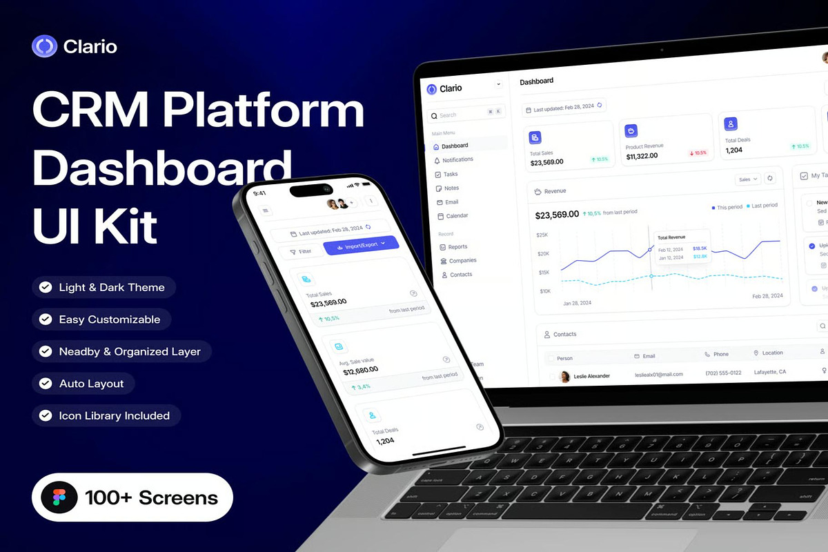 Clario CRM Platform Dashboard UI Kit, an UI Kit Template by Lumina_ui_ux202 (Photo 1 of 7)