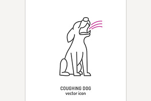 Coughing dog linear icon, sign, pic, an Outline Icon by Anna's Shop