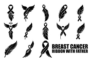 Breast Cancer Ribbon Feather SVG, a Seasonal Illustration by balal