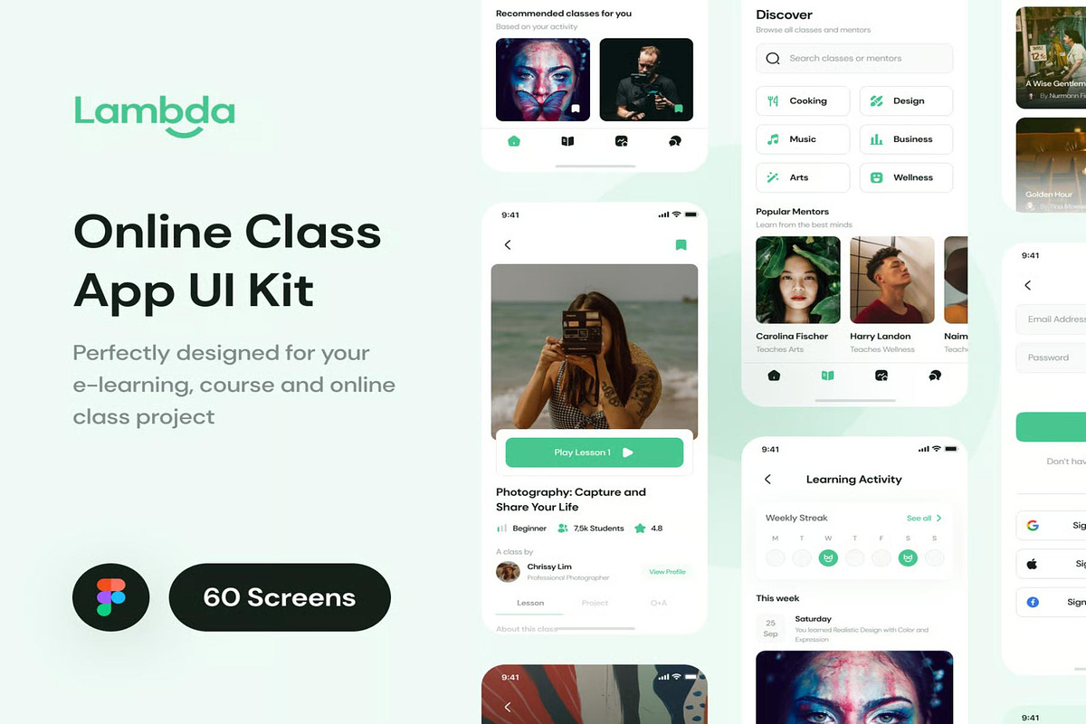 Lambda E-Learning Online Class App, an UI Kit Template by Creative Perspective (Photo 1 of 6)